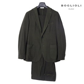 【50%OFF】BOGLIOLI / ボリオリ｜製品染めウールトロピカルギンガムチェック柄3Bスーツ(K.JACKET)｜（オリーブ×ブラック）｜ 春夏 Kジャケット ケージャケット ガーメントダイ セットアップ メンズ イタリア アウトレット