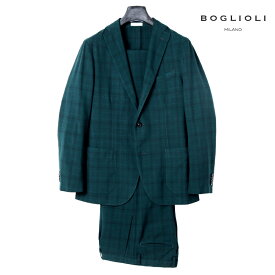 【50%OFF】BOGLIOLI / ボリオリ製品染めウールトロピカルグレンチェック柄3Bスーツ(K.JACKET)（ブルーグリーン×ブラック）/ 春夏 Kジャケット ケージャケット ガーメントダイ セットアップ メンズ イタリア アウトレット