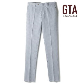 【40%OFF】GTA / ジーティーアー｜ストライプ柄コットンシアサッカーノープリーツスリムテーパードパンツ(800SL ST/60431)｜（ネイビーブルー×ホワイト）｜ 春夏 ボトムス スラックス ノープリーツパンツ コットン メンズ イタリア アウトレット