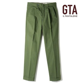 【40%OFF】GTA / ジーティーアー｜コットンリネンストレッチポプリン1プリーツスリムテーパードパンツ(PIER/60601)｜（ミリタリーグリーン）｜ 春夏 ボトムス スラックス コットン リネン プリーツパンツ ピエール メンズ イタリア アウトレット