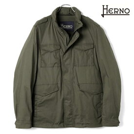 HERNO / ヘルノ｜軽量コットンストレッチM-65型ジャケット(FI0098U)｜（カーキ）｜ 春夏 ミリタリージャケット フィールドジャケット スプリングアウター メンズ イタリア アウトレット