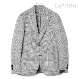 LARDINI / ラルディーニ｜ウールシルクサマーツイードグレンチェック柄ピークドラペル2Bジャケット(SPECIAL L)｜（ブラック×オフホワイト）｜ 春夏 テーラードジャケット ブレザー チェックジャケット ビジネス メンズ イタリア アウトレット