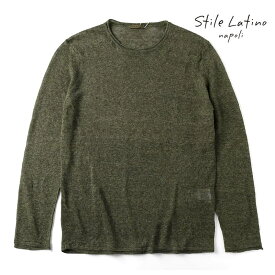 【40%OFF】Stile Latino / スティレラティーノ｜リネンハイゲージクルーネックニット(MGL12114)｜（ミックスオリーブ）｜ 春夏 サマーニット セーター アットリーニ 麻 メンズ イタリア アウトレット