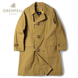【40%OFF】GRENFELL / グレンフェル｜ウールライナー付きワックスコットン3連ベルトフロントコート(TYNE)｜（オーカー）｜ 秋冬 アウター ステンカラーコート バルカラーコート モーターサイクルコート 英国製 メンズ イギリス アウトレット