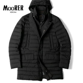 【40%OFF】MOORER / ムーレー｜撥水軽量ストレッチマットナイロンデタッチャブルレイヤードダウンハーフチェスターコート(PONTI-S3)｜（NERO）｜ 秋冬 アウター ダウンジャケット ダウンコート ハーフコート ライトダウン 撥水 ACQUA メンズ イタリア アウトレット