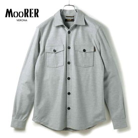 【50%OFF】MOORER / ムーレー｜ウールナイロンフランネルジャージーセミワイドカラーCPOシャツ(MEYER-THA)｜（メランジライトグレー）｜ 秋冬 長袖シャツ カジュアルシャツ CPOシャツ シャツジャケット ネルシャツ メンズ イタリア アウトレット