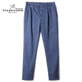 【55%OFF】tramarossa / トラマロッサ｜ヘリンボーン柄ウォッシュドコットンスーパーストレッチ1プリーツテーパードパンツ(ALBERTO)｜（ネイビーブルー基調）｜ 秋冬 スラックス ボトムス イージーパンツ ジャージーパンツ アルベルト メンズ イタリア アウトレット