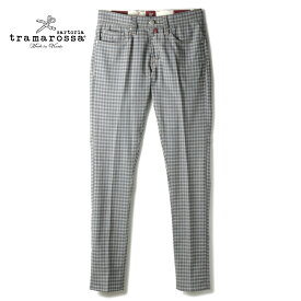 【60%OFF】 tramarossa / トラマロッサ｜チェック柄ウールストレッチライトフランネル5ポケットスリムテーパードパンツ(LEONARDO ZIP)｜（グレー基調）｜ 秋冬 ボトムス 5ポケットパンツ ヴァージンウール TITANUS レオナルドジップ メンズ イタリア アウトレット