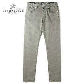 【60%OFF】 tramarossa / トラマロッサ｜千鳥格子柄コットンスーパーストレッチ5ポケットテーパードパンツ(MICHELANGELO ZIP)｜（グレー基調）｜ 秋冬 ボトムス イージーパンツ ジャージーパンツ ハウンドトゥース ミケランジェロジップ メンズ イタリア アウトレット