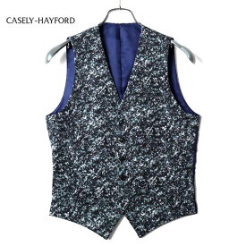【70%OFF】Casely-Hayford / ケイスリーヘイフォード｜スプラッシュプリントコットンストレッチギャバジンジレ(CRIRN)｜（前面：ブラック×ホワイト×ネイビーグレー×ライトブルー 背面：ネイビーブルー）｜ ベスト ジレ コットン 日本製 メンズ アウトレット