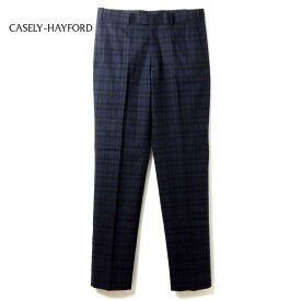 Casely-Hayford / ケイスリーヘイフォード｜チェック柄ウールストレッチライトフランネルノープリーツテーパードパンツ(31571004)｜（ネイビーブルー基調）｜ 秋冬 スラックス ボトムス ウール BASALTO 日本製 メンズ アウトレット