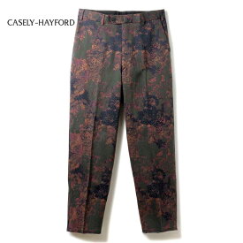 Casely-Hayford / ケイスリーヘイフォード｜ウールシルクナイロンサイケデリック調ジャカードノープリーツテーパードパンツ(33271001)｜（モスグリーン×ラズベリー×ネイビー×ブラウン）｜ 秋冬 スラックス ボトムス ウール シルク FAIRWEATHER メンズ アウトレット