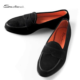 【50%OFF】Santoni / サントーニ｜スエードコインローファー(ANDREA)｜（ブラック）｜ 革靴 レザーシューズ スエードローファー スリッポン メンズ イタリア アウトレット