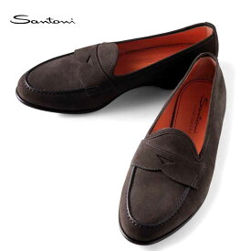 【50%OFF】Santoni / サントーニ｜スエードコインローファー(ANDREA)｜（ダークブラウン）｜ 革靴 レザーシューズ スエードローファー スリッポン メンズ イタリア アウトレット