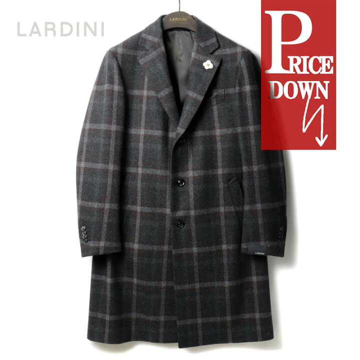 未使用級】ラルディーニ グレンチェック柄 ツイード チェスターコート  