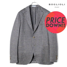 【60%OFF】BOGLIOLI / ボリオリ｜リネンジャカードチェック柄3Bジャケット(DOVER)｜（ベージュ×ネイビー）｜ 春夏 ドーヴァー ブレザー ニットジャケット 麻 メンズ イタリア アウトレット