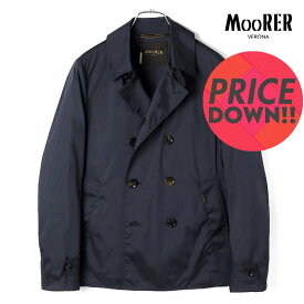 【50%OFF】MOORER / ムーレー｜撥水ポリエステルストレッチダブルブレストショートコート(SCAP/ARQUA-TJ)｜（DARK BLU）｜ 春夏 Pコート ブルゾン スプリングコート スプリングアウター ライトアウター メンズ イタリア アウトレット