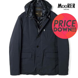 【50%OFF】MOORER / ムーレー｜撥水ポリエステルストレッチデタッチャブルフーデッド3Bジャケット(VESPUCCI-TJ)｜（DARK BLU）｜ 春夏 レイヤードジャケット フーデッドブルゾン スプリングアウター ライトアウター メンズ イタリア アウトレット