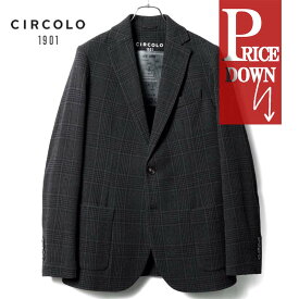 【45%OFF】CIRCOLO1901 / チルコロ1901｜グレンチェック柄ウールストレッチジャージー2Bジャケット(CN4582)｜（ブラック×グレー）｜ 秋冬 テーラードジャケット イージージャケット アンコンジャケット ヴァージンウール メンズ アウトレット