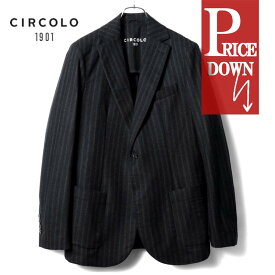 【45%OFF】CIRCOLO1901 / チルコロ1901｜ストライプ柄ウールストレッチジャージー2Bジャケット(CN4613)｜（ブラック×ライトグレー）｜ 秋冬 テーラードジャケット イージージャケット アンコンジャケット ヴァージンウール メンズ アウトレット