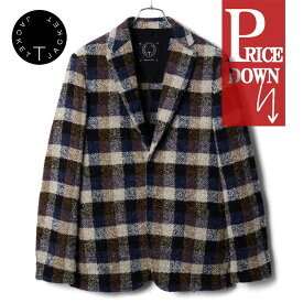 【55%OFF】T-JACKET / ティージャケット｜チェック柄ウールアルパカ混ブークレツイード調ニットジャージー2Bアンコンジャケット(51G419JR)｜（ダークネイビー×ベージュ×ブラウン×ブルー）｜ 秋冬 T-ジャケット TONELLO トネッロ イージージャケット イタリア アウトレット