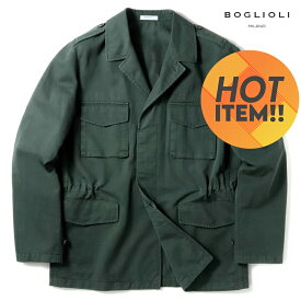 【70%OFF】BOGLIOLI / ボリオリ｜製品染めコットンリネンギャバジンフィールドジャケット｜（ダークグリーン）｜ 春夏 サファリジャケット ワークジャケット メンズ イタリア