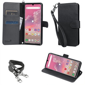 wisers ストラップ2種付き スマホケース docomo ドコモ LG VELVET L-52A 専用 手帳型 [2020 2021年 新型] スマートフォン スマホ ケース カバー ハンドストラップ ネックストラップ付き 全4色 ブラック・ダークブルー・ローズゴールド・ゴールド