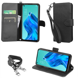 wisers ストラップ2種付き スマホケース OPPO Reno5 A 専用 6.5 インチ スマートフォン スマホ 手帳型 ケース カバー 全5色 ブラック・ダークブルー・パープル・ローズゴールド・ゴールド