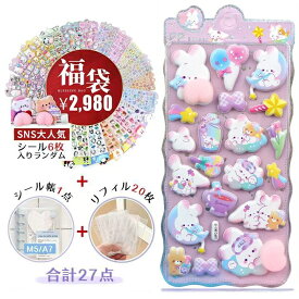 ＼全品10%OFFクーポン SS限定／【福袋】＼シール帳1点＋3D立体シール6枚／おはじきシール ぷくぷくシール セット ステッカー デコシール 女の子 立体シール 3Ⅾシール 3Dシール 手帳ご褒美シール日記シール クリスマスプレゼント シール交換