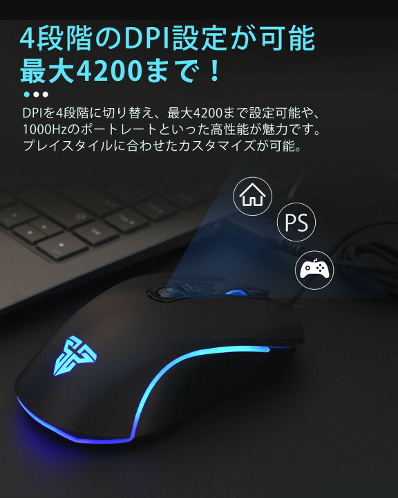 楽天市場 限定p2倍 60円クーポン ゲーミングマウス 最新版 高精度センサー 40dpi 7ボタン マクロrbg Pixart 3519センサー Pubg 荒野行動対応 多ボタン 有線 1 8m ケーブル あす楽対応 Wish Sun