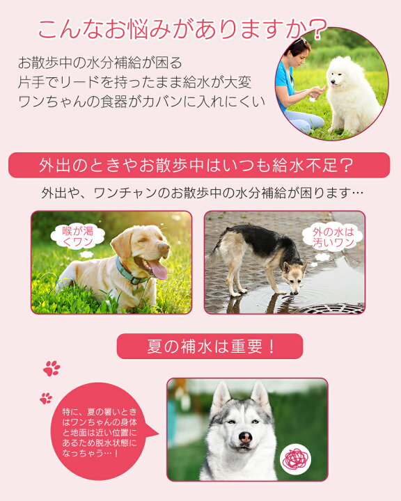 楽天市場 全品p2倍 限定30円オフ 楽天1位 ペットウォーターボトル 犬グッズ ペット用品 ペット 水 水飲み ボトル 犬 ペットボトル ペット給水器 犬 グッズ 散歩 外出 ドライブ 旅行 漏れ防止 ワンタッチ ランキング1位受賞 Wish Sun