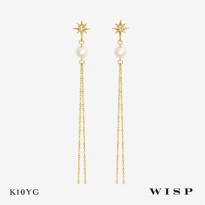 チェーンピアス 星 ダイヤモンド あこや真珠 パール K10YG 10金 揺れる イエローゴールド WISP ウィスプ ジュエリー アクセサリー ギフト プレゼント 誕生日 ご褒美 記念日 女性 上品 ムーン ス