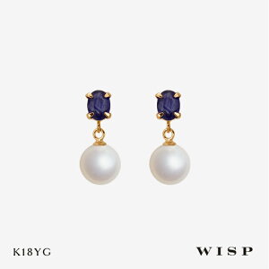パールピアス あこや真珠 サファイア K18 18金 揺れる 垂れ下がり イエローゴールド YG 天然石 誕生日 記念日 ご褒美 フォーマル ギフト プレゼント 9月誕生石 上品 日本製 大人 WISP ウィスプ ジ