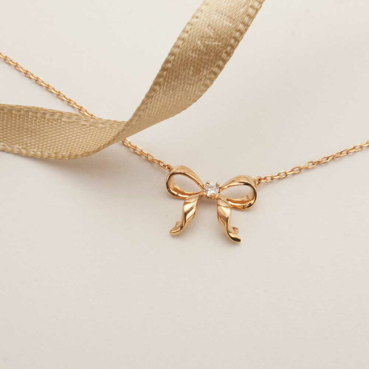 楽天市場】ダイヤモンド ネックレス K18 18金 ゴールド リボン ピンク  