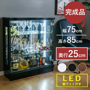 ★ポイント2倍!7/4日20:00〜7/11日01:59まで★コレクションケース led ロータイプ 幅75cm 完成品 コレクションボード ガラスショーケース 開き戸 ショーケース コレクションラック 背面ミラー付【スペクトル75L】