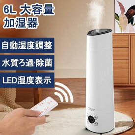 加湿器 超音波式 除菌 空気加湿機 6L 大容量 おしゃれ アロマ 大型 定時 長時間 アロマディフューザー アロマ対応 卓上 リモコン付 上から給水 空焚き防止 乾燥对策
