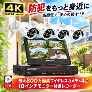 �h�ƃJ���� ���O �ƒ�p 4��Z�b�g ���C�����X �ő�4K 800����f �h�ƃJ�����Z�b�g ���j�^�[�t�� 10�C���` �^��@�t�� 1TB HDD���� Wi-Fi�Ή� �X�}�z�A�� ���u�Ď� �Î��B�e ���̌��m �h���h�o IP66 