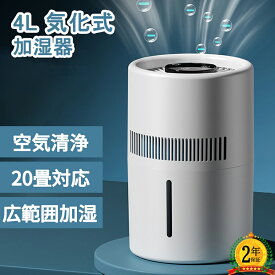 【2025新製品】加湿器 気化式 4L 空気清浄 大容量 花粉 除菌 大範囲加湿 おしゃれ 上から給水 水漏れしない 2段階風量設定 お手入れ簡単 水量確認可能 省エネ 卓上 usb おしゃれ 乾燥对策