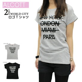 ALCOTT WORLDCITYプリントTシャツ レディース 半袖 ライトグレー/ブラック S-L