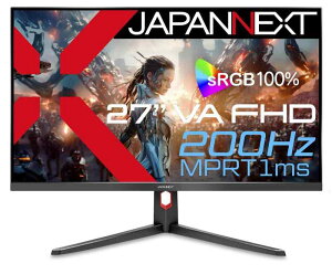 JAPANNEXT 27�C���` �Q�[�~���O���j�^�[ 200Hz 1ms �t��HD 1920x1080�𑜓x VA �p�l�� �f�B�X�v���C (HDMI/DisplayPort/VESA�Ή�/�u���[���C�g�J�b�g / ����p178°) JN-27V200F