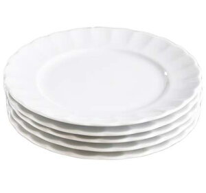 5枚セット【白い食器】花のフォルム われにくい強化磁器 TIARA ティアラピュアホワイト フリル ケーキ皿 サラダプレート19cm