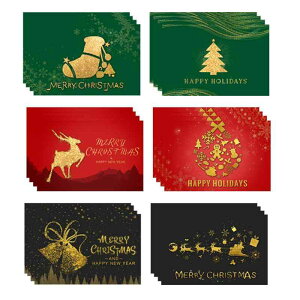 クリスマスカード 6種24枚入り メッセージカード クリスマス飾り封筒付き 封筒テープ付き トナカイ ベール (華やか)