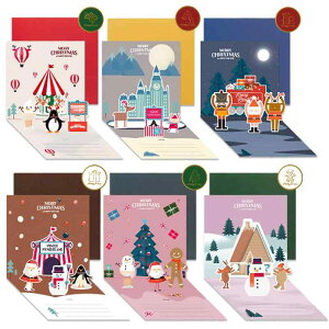 クリスマスカード 6種6枚入り 立体 メッセージカード クリスマス飾り封筒付き 封筒テープ付き