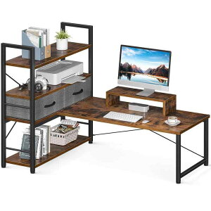 ODK ローデスク パソコンデスク ロータイプ 幅120cm 引き出し付き モニター台付き ゲーミングデスク pcデスク 4段収納ラック付き 左右入れ替え対応 ローテーブル 省スペース 在宅勤務 机 おし