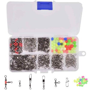 スイベルスナップ 釣り具セット 釣り小物セット ライトゲーム 仕掛け用 釣りコネクターセット 多種釣りサルカン含める140個セット 10つ仕切りケース付き