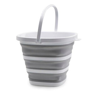 TOSSOW 折りたたみバケツ 補強 シリコン 釣り用バケツ コンパクト収納 耐熱 釣り 洗車 キッチン グレー 10L(四角形)