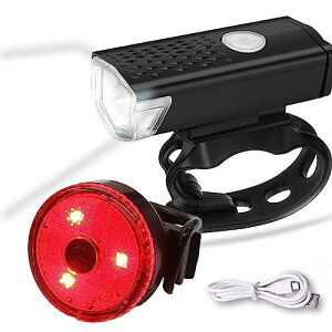 自転車ライト 自転車用ライト 防水 USB充電式 小型 後付け 明るい 子供 テールライト付 LED 通勤通学 夜間 回転式 コンパクト 軽い 軽量 回転式 簡単着脱 (ブラック)
