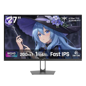 KEY TO COMBAT 27�C���`�Q�[�~���O���j�^�[ WQHD (2560x1440) Fast IPS 200Hz (210OC�\�j1ms(MPRT) �X�s�[�J�[(2W*2)����131%sRGB HDR400 ��u���[���C�g �t���b�J�[�t���[ A