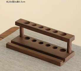 木製ラダー式ティーラック 20cm幅8cm奥行き 高さ6.5cm 茶道具収納 取っ手付き 穴あきデザイン 省スペース 卓上オーガナイザー