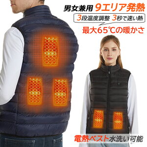 電熱ベスト メンズ レディース 薄手 電熱ウェア おしゃれ 袖無し 詰襟 暖かい 中綿 防寒 電気ベスト 9箇所発熱 USB給電式 バッテリー付き 加熱ベスト 3段階温度調節 ライダース バイク ヒータ